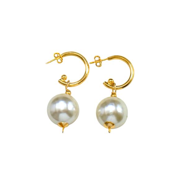 Converter earrings 16 mm Pearl Dangle 2 in 1 Earrings 14K Gold Filled 1.60" Drop - Picture 1 of 10